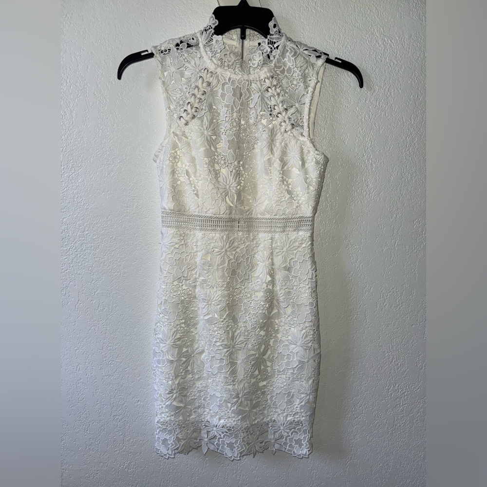 Bardot White Sleeveless Mock Neck Sheath Mini Dress